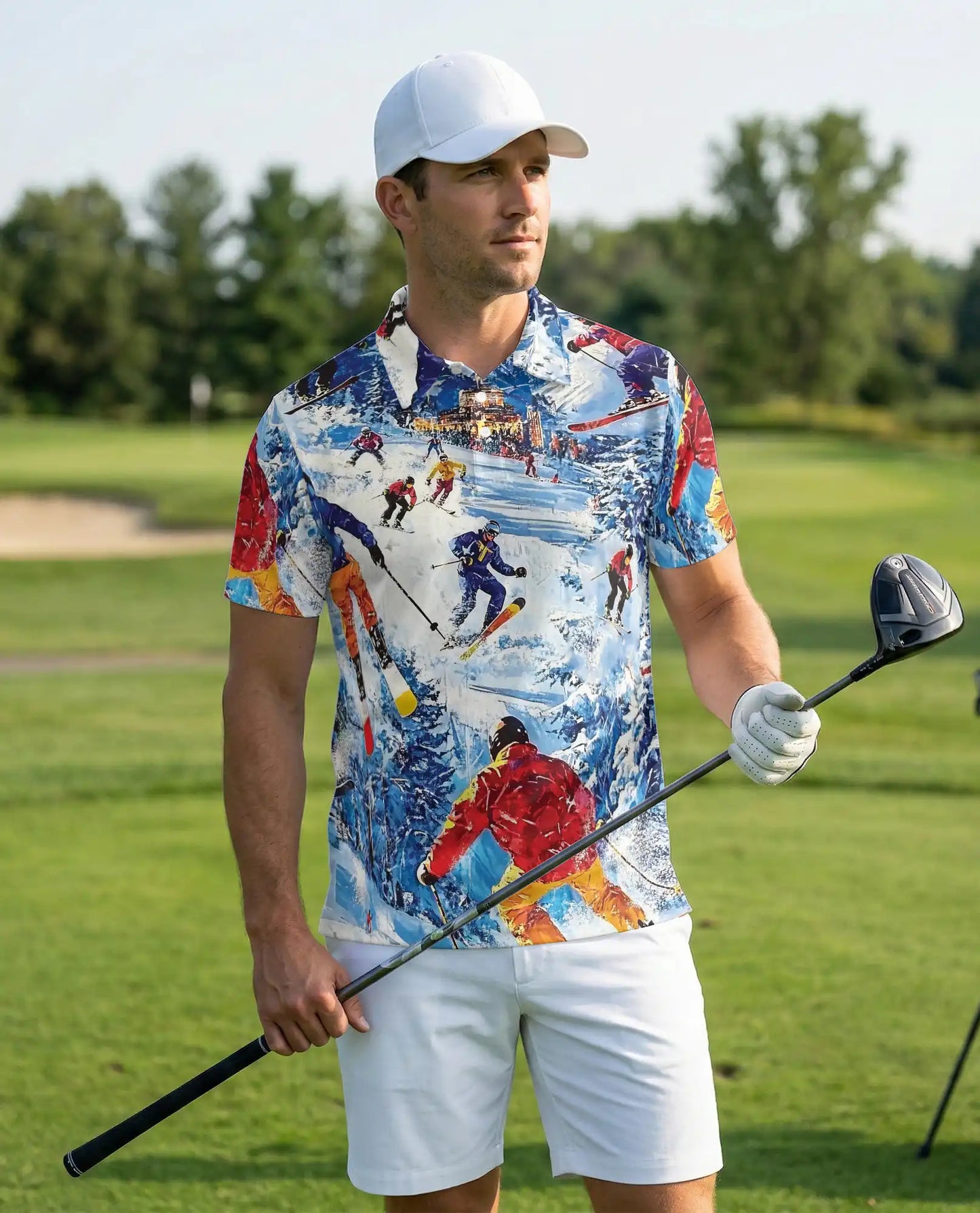 Ski Resort 3D Polo Shirt for Men, Winter Mountain Sports Adventure Style | Azhawaiian