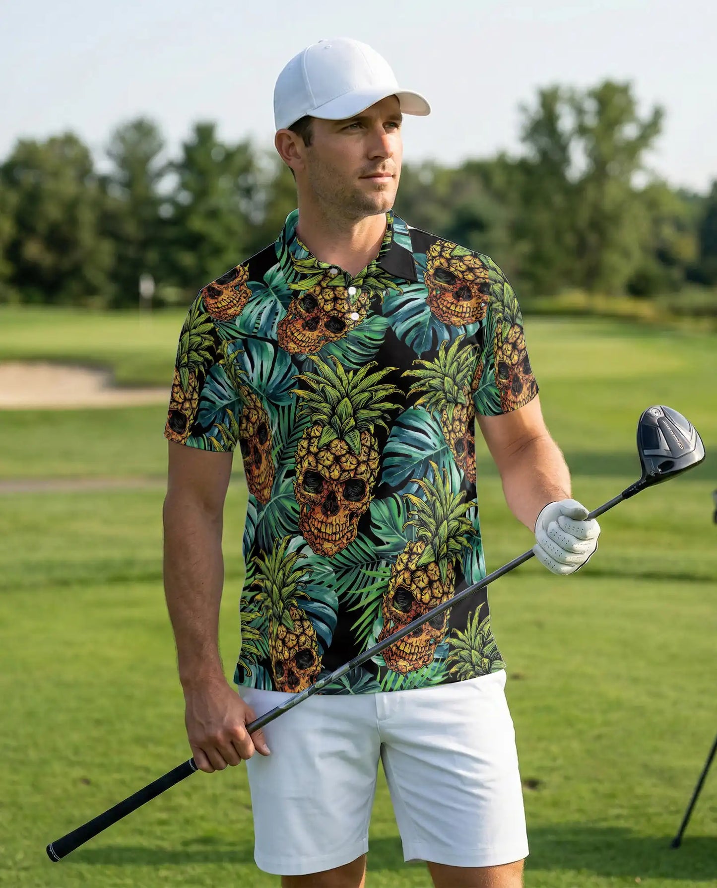 Pineapple Skull Polo Shirt - Tropical Gothic Island Style | Azhawaiian