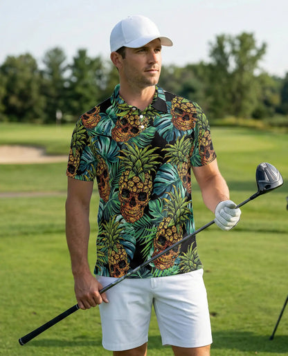 Pineapple Skull Polo Shirt - Tropical Gothic Island Style | Azhawaiian