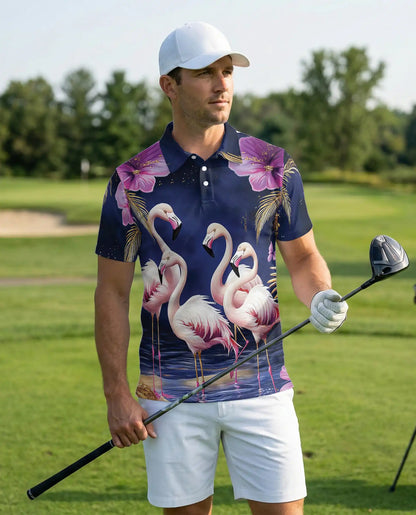 Flamingo Polo Shirt, Tropical Floral Print | Azhawaiian
