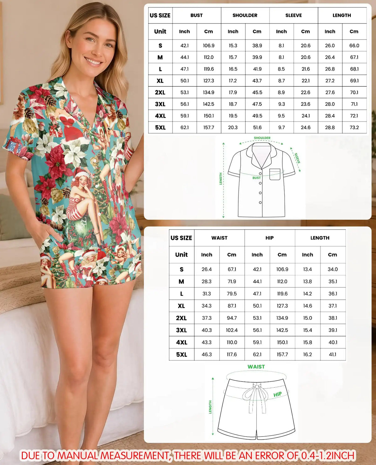Retro Christmas Pin-Up Pajama Set for Women – Vintage Holiday Print