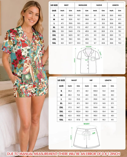 Retro Christmas Pin-Up Pajama Set for Women – Vintage Holiday Print