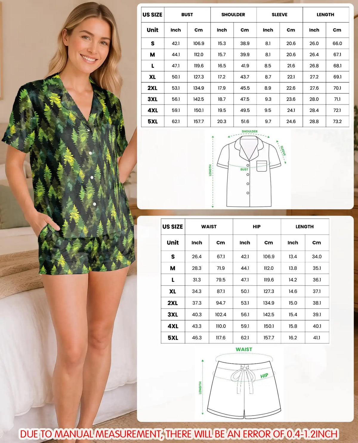Evergreen Pine Forest Pajama Set for Women – Dark Woodland Tree Camo Print
