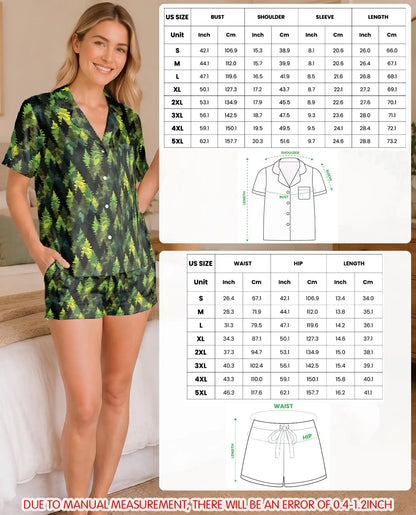 Evergreen Pine Forest Pajama Set for Women – Dark Woodland Tree Camo Print