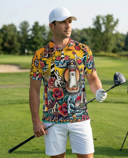Tattoo Lighthouse Polo Shirt | Azhawaiian