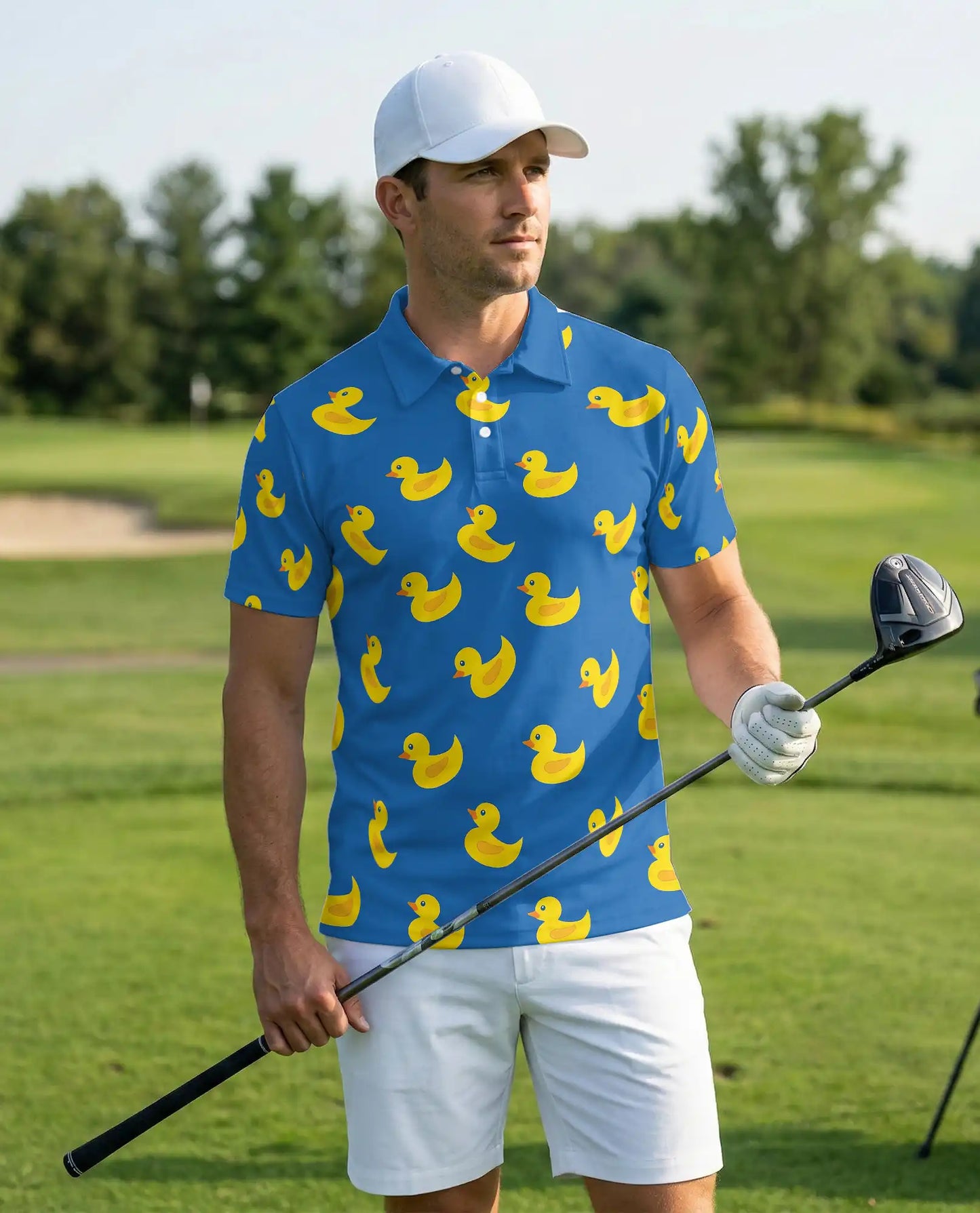 Funny Rubber Duck 3D Polo Shirt for Men, Cute Minimal Cartoon Style | Azhawaiian