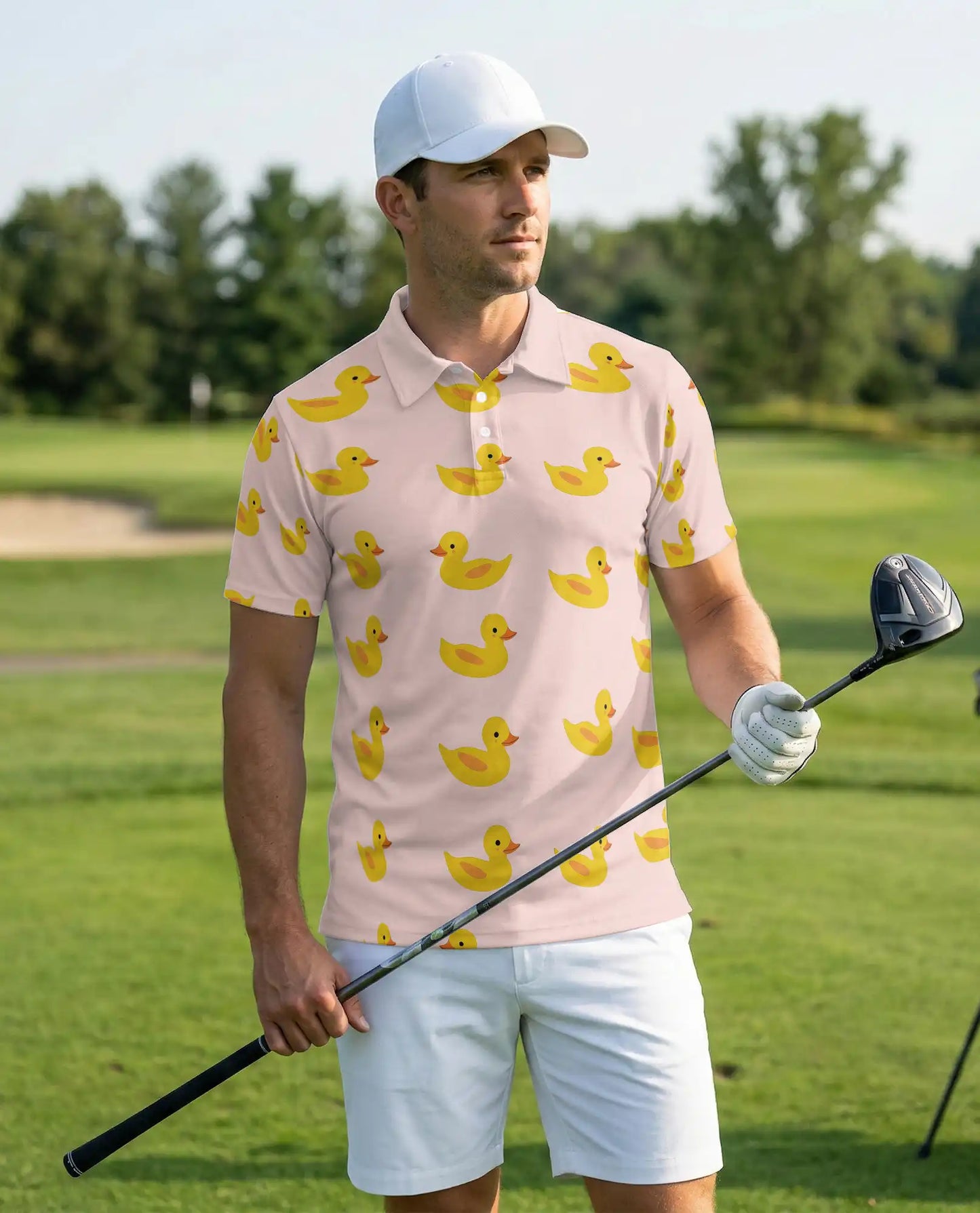 Cute Rubber Duck 3D Polo Shirt for Men, Minimal Cartoon Style | Azhawaiian