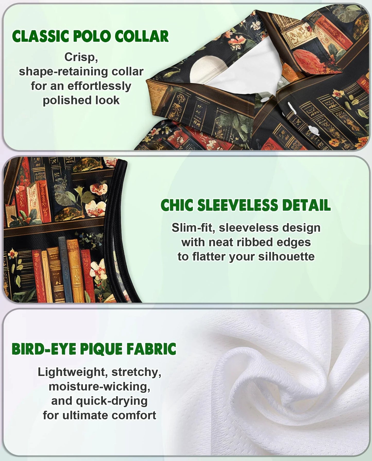 Library Ghost Sleeveless Polo Shirt for Women | Azhawaiian