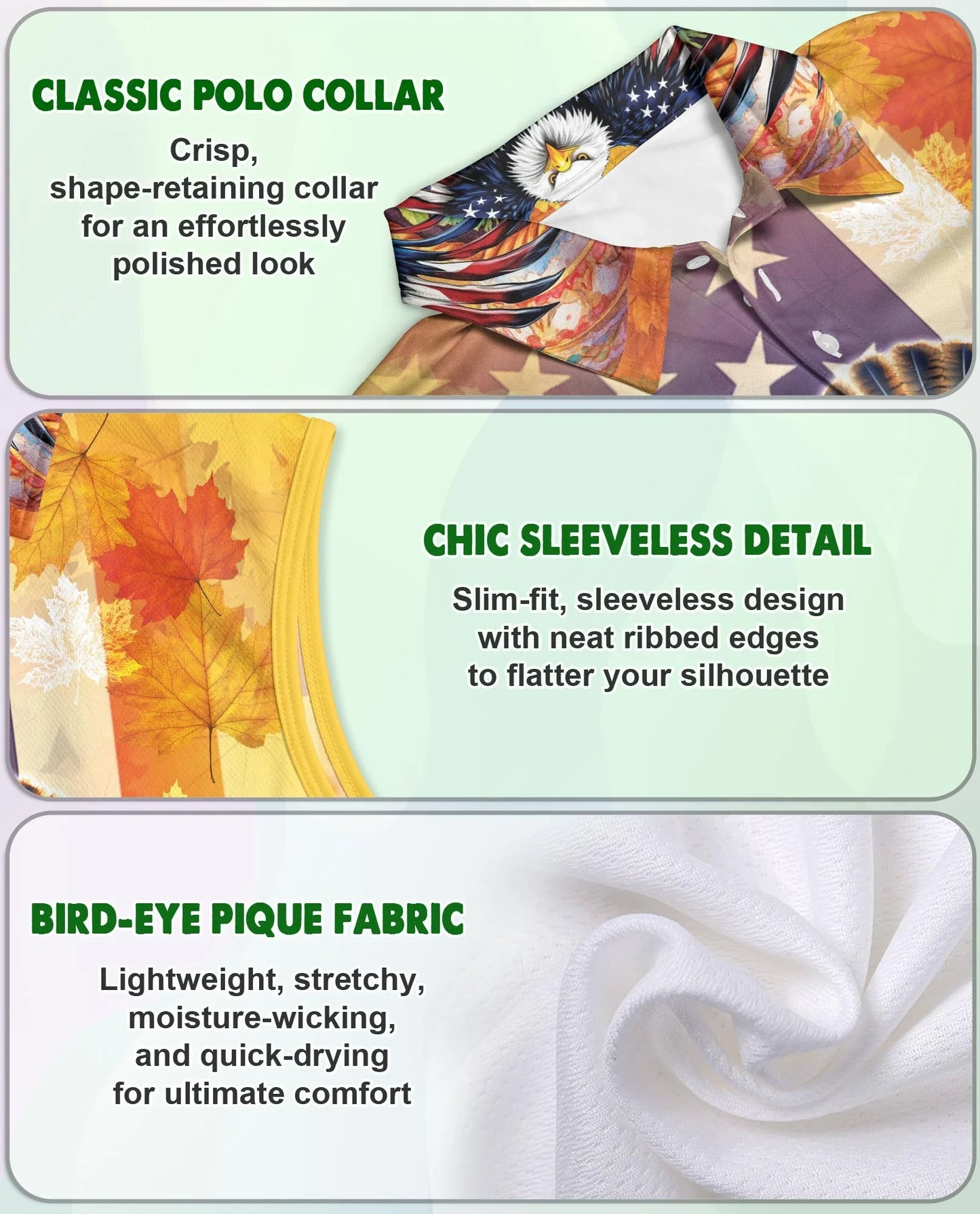 Turkey and Eagle Thanksgiving Sleeveless Polo Shirt for Women | Azhawaiian