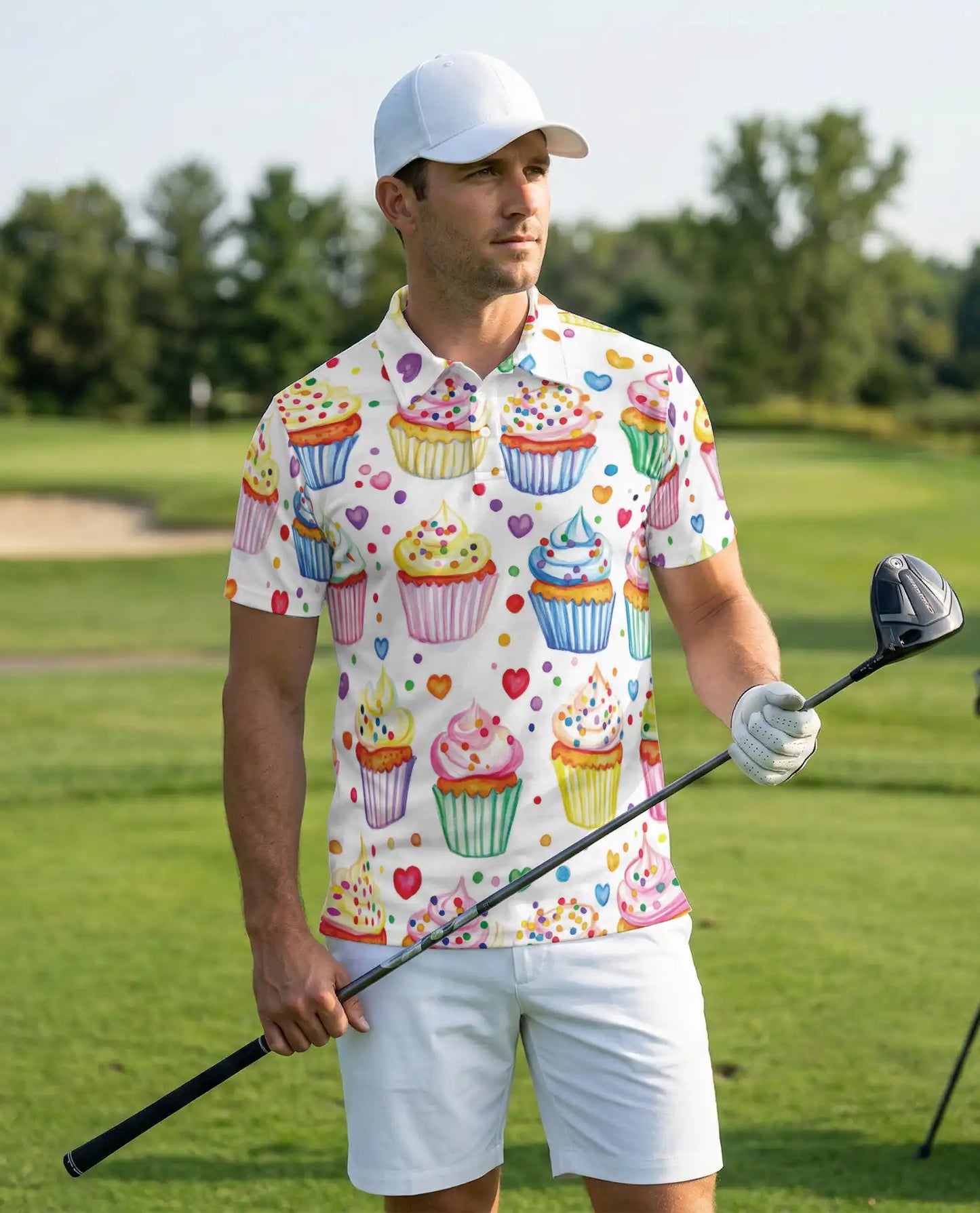 Cupcake 3D Polo Shirt for Men, Sweet Dessert Candy Style | Azhawaiian