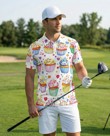 Cupcake 3D Polo Shirt for Men, Sweet Dessert Candy Style | Azhawaiian