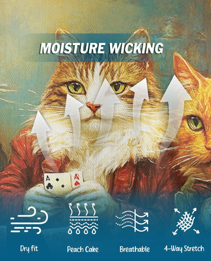 Vintage Cat Poker 3D Polo Shirt for Men, Funny Animal Card Game | Azhawaiian