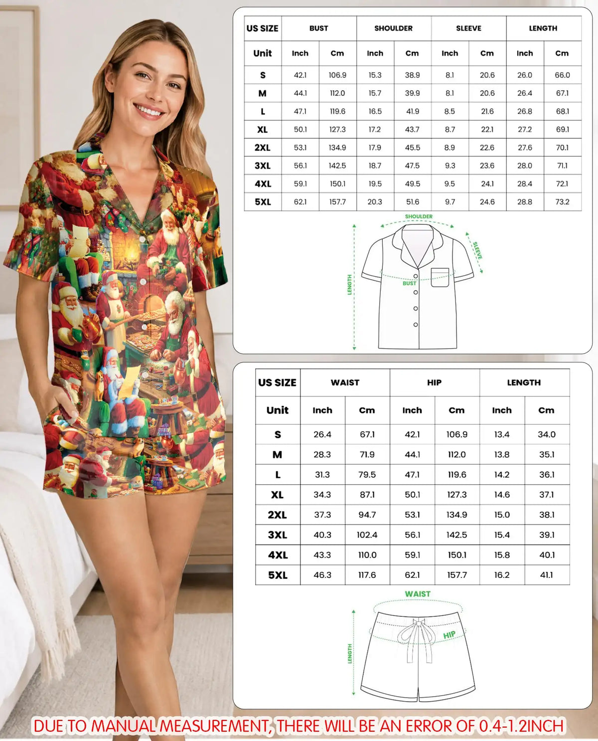 Christmas Santa Pajama Set for Women, Santa Claus Holiday Sleepwear with Cozy Winter Design