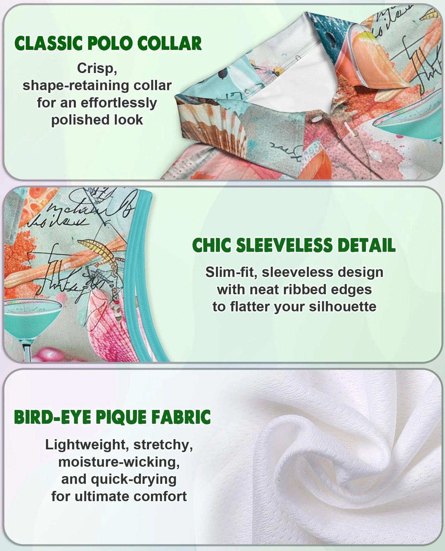 Cocktail Beach Summer Sleeveless Polo Shirt for Women | Azhawaiian