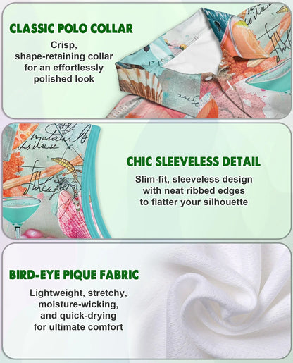 Cocktail Beach Summer Sleeveless Polo Shirt for Women | Azhawaiian
