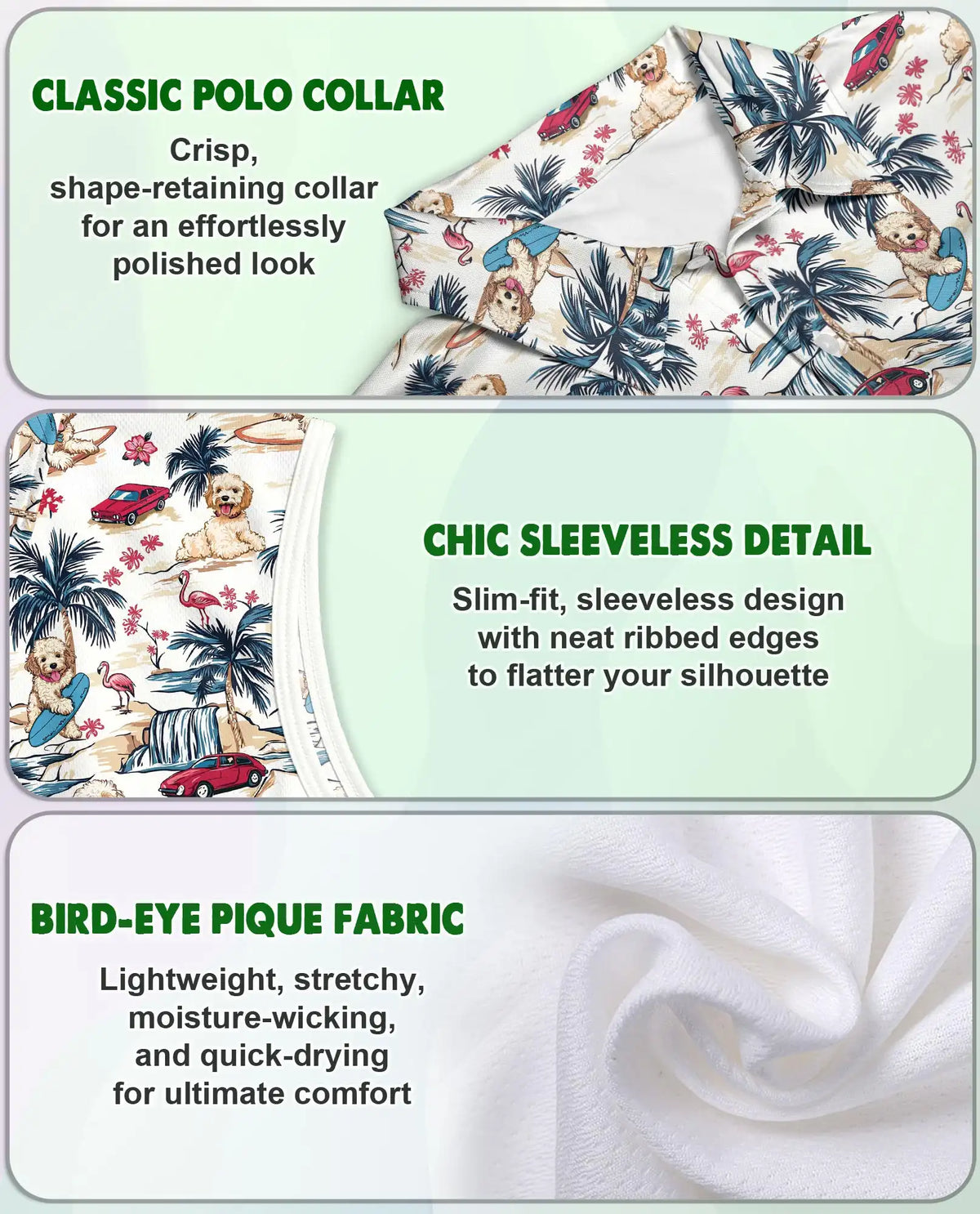 Tropical Dog Sleeveless Polo Shirt for Women, Cute Pet Summer Style