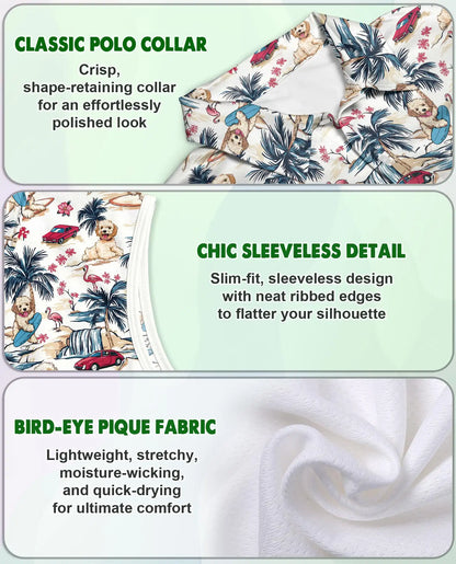 Tropical Dog Sleeveless Polo Shirt for Women, Cute Pet Summer Style