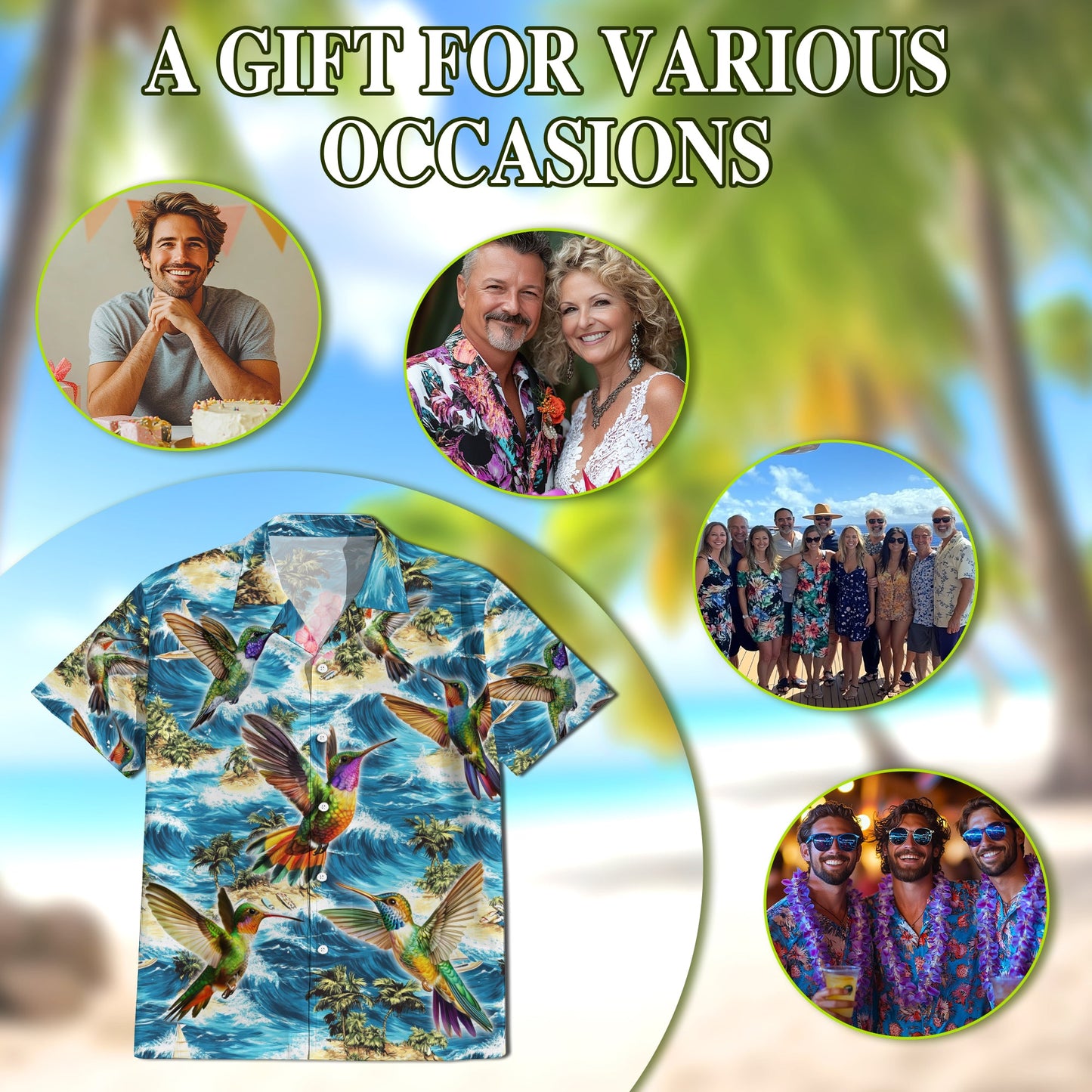 Tropical Hummingbird Hawaiian Shirt for Men, Button Down Aloha Shirt - Azhawaiian