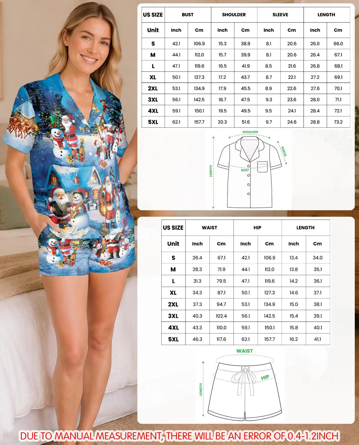 Santa & Snowman Christmas Pajama Set for Women – Snowy Village Music Print