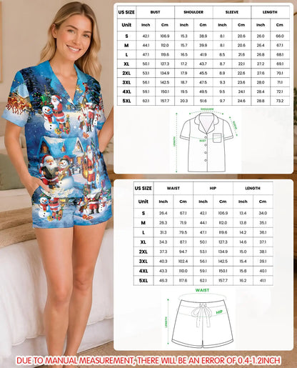 Santa & Snowman Christmas Pajama Set for Women – Snowy Village Music Print