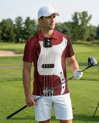 Bass Guitar 3D Polo Shirt for Men, Musician Rock Band Style | Azhawaiian