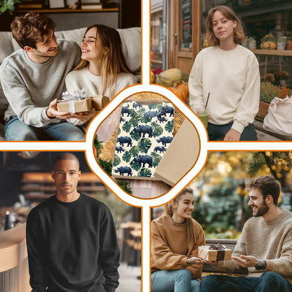 Rhino and Monstera Leaf Pattern Sweatshirt – Tropical 3D All Over Print Design