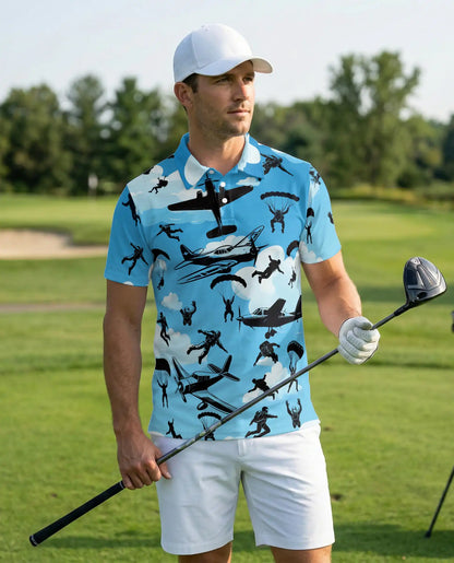 Skydiving Polo Shirt, Parachute Airplane Print | Azhawaiian
