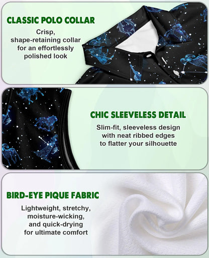 Zodiac Print Sleeveless Polo Shirt for Women | Azhawaiian