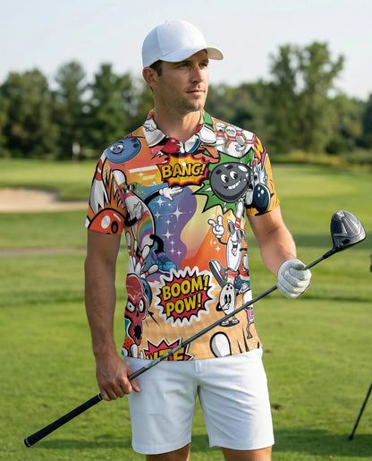 Funny Bowling 3D Polo Shirt for Men, Cartoon Comic Bowling Style | Azhawaiian