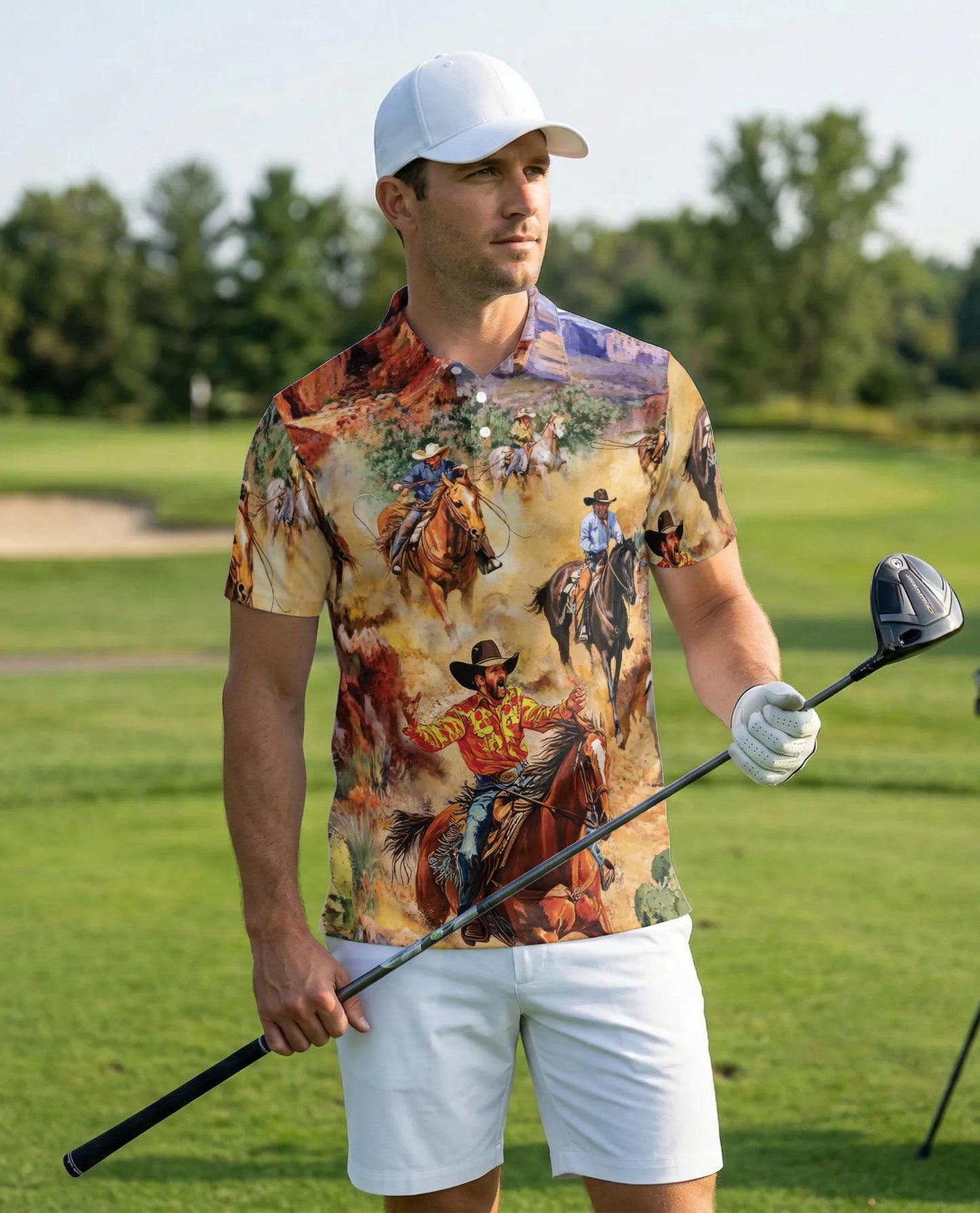 Cowboy Rodeo 3D Polo Shirt for Men, Western Horse Rider Style | Azhawaiian