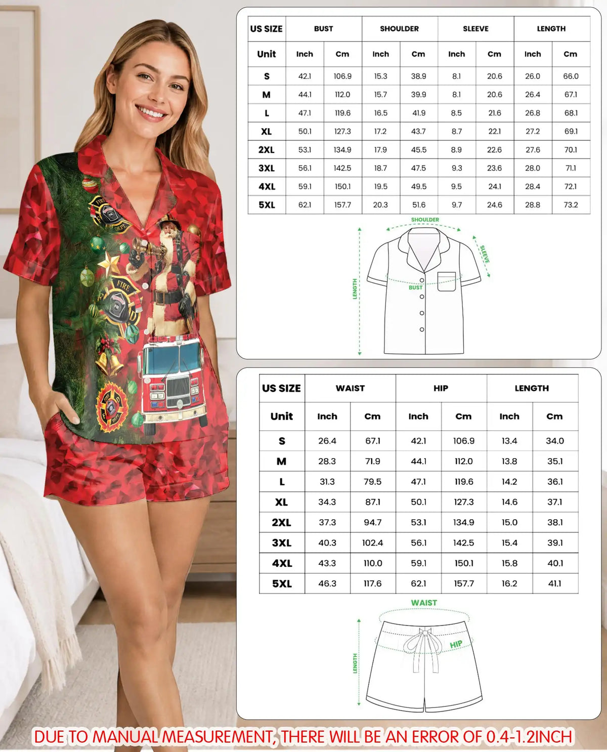 Firefighter Santa Christmas Pajama Set for Women – Fire Truck Print