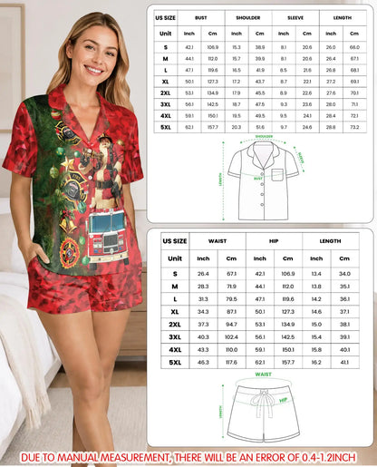 Firefighter Santa Christmas Pajama Set for Women – Fire Truck Print