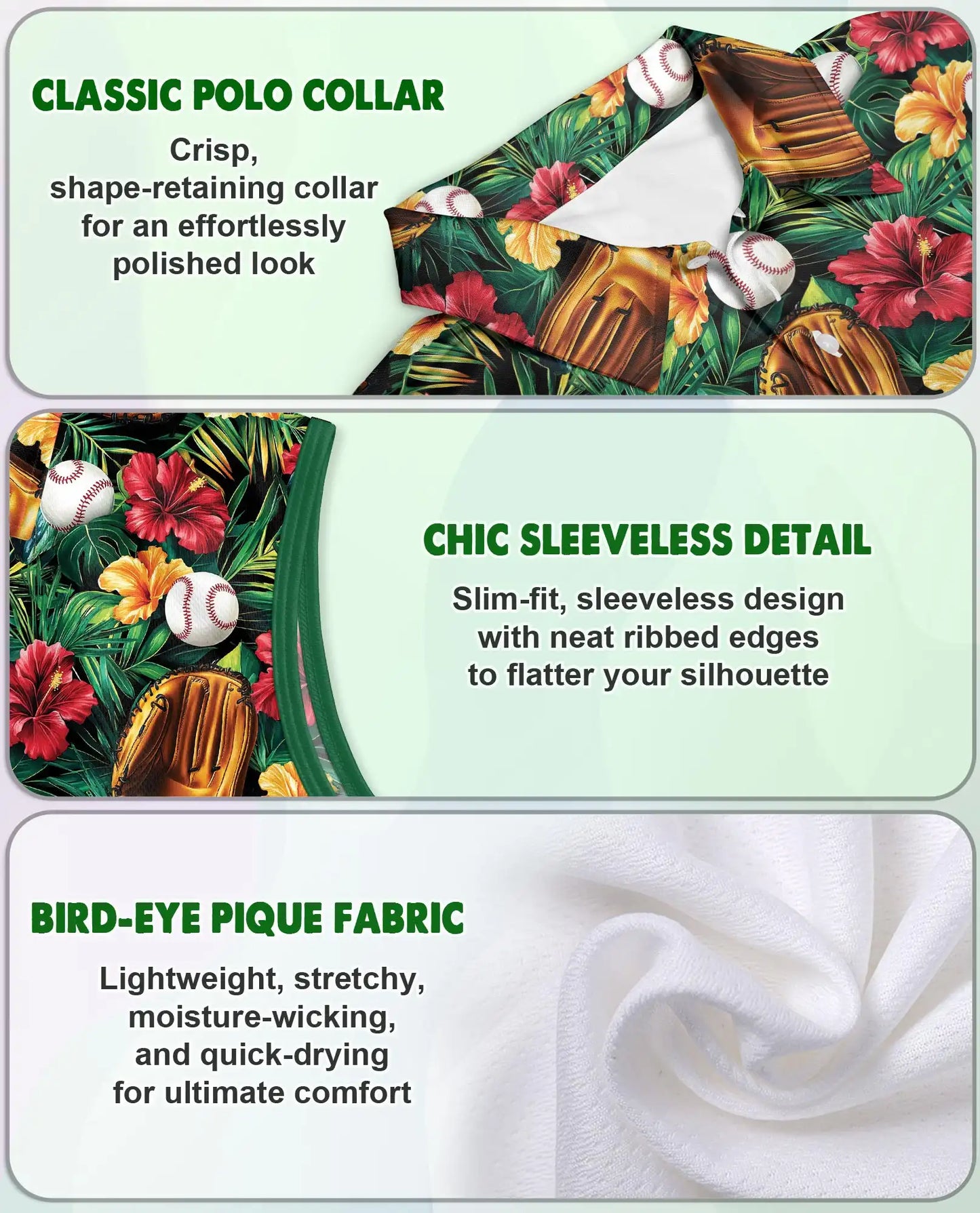 Baseball Glove And Hibiscus Sleeveless Polo Shirt for Women | Azhawaiian