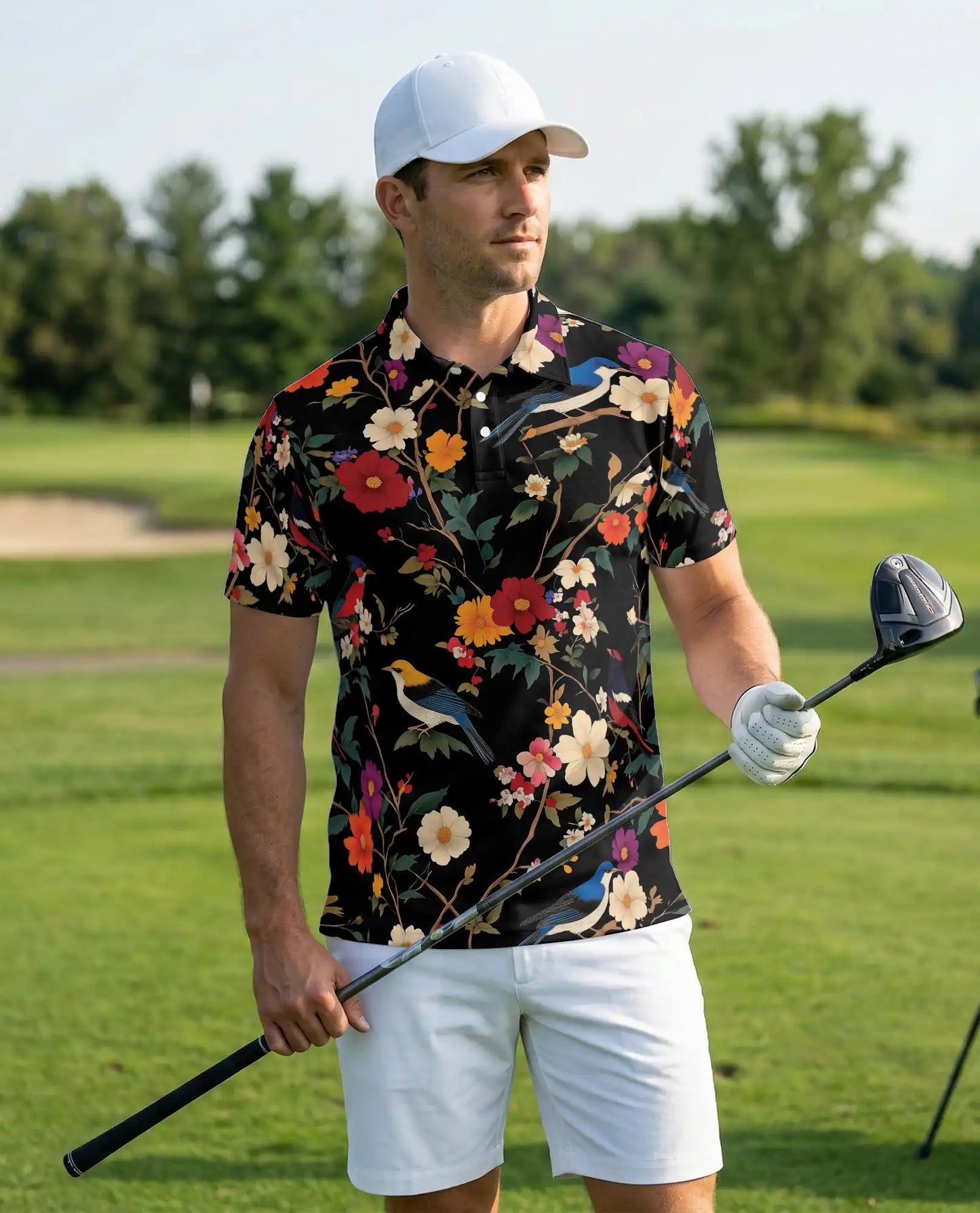 Bird Floral Polo Shirt, Vintage Nature Style | Azhawaiian