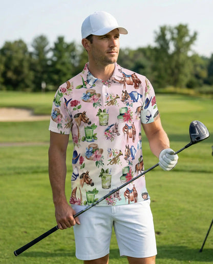 Western Horse Cowgirl 3D Polo Shirt for Men, Rustic Rodeo Country Style | Azhawaiian