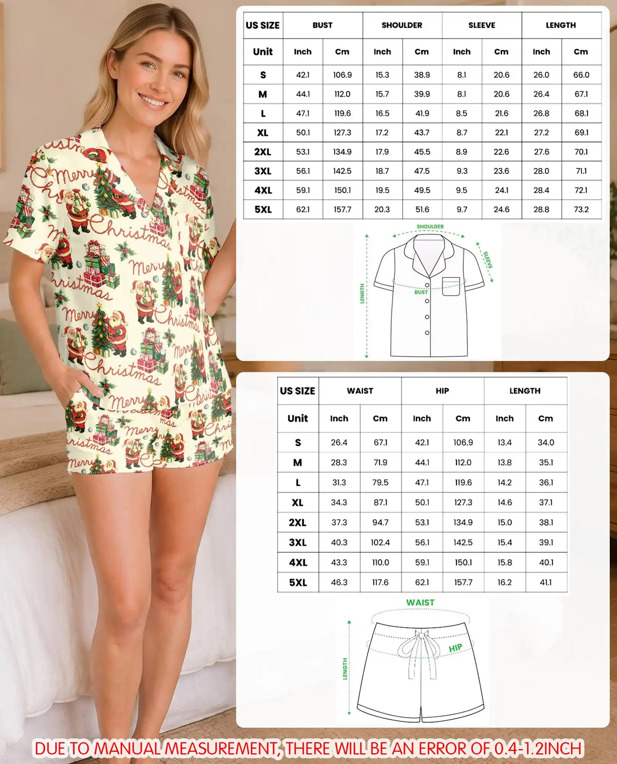 Vintage Santa Christmas Pajama Set for Women – Retro Holiday Print