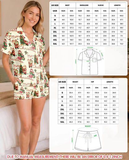 Vintage Santa Christmas Pajama Set for Women – Retro Holiday Print