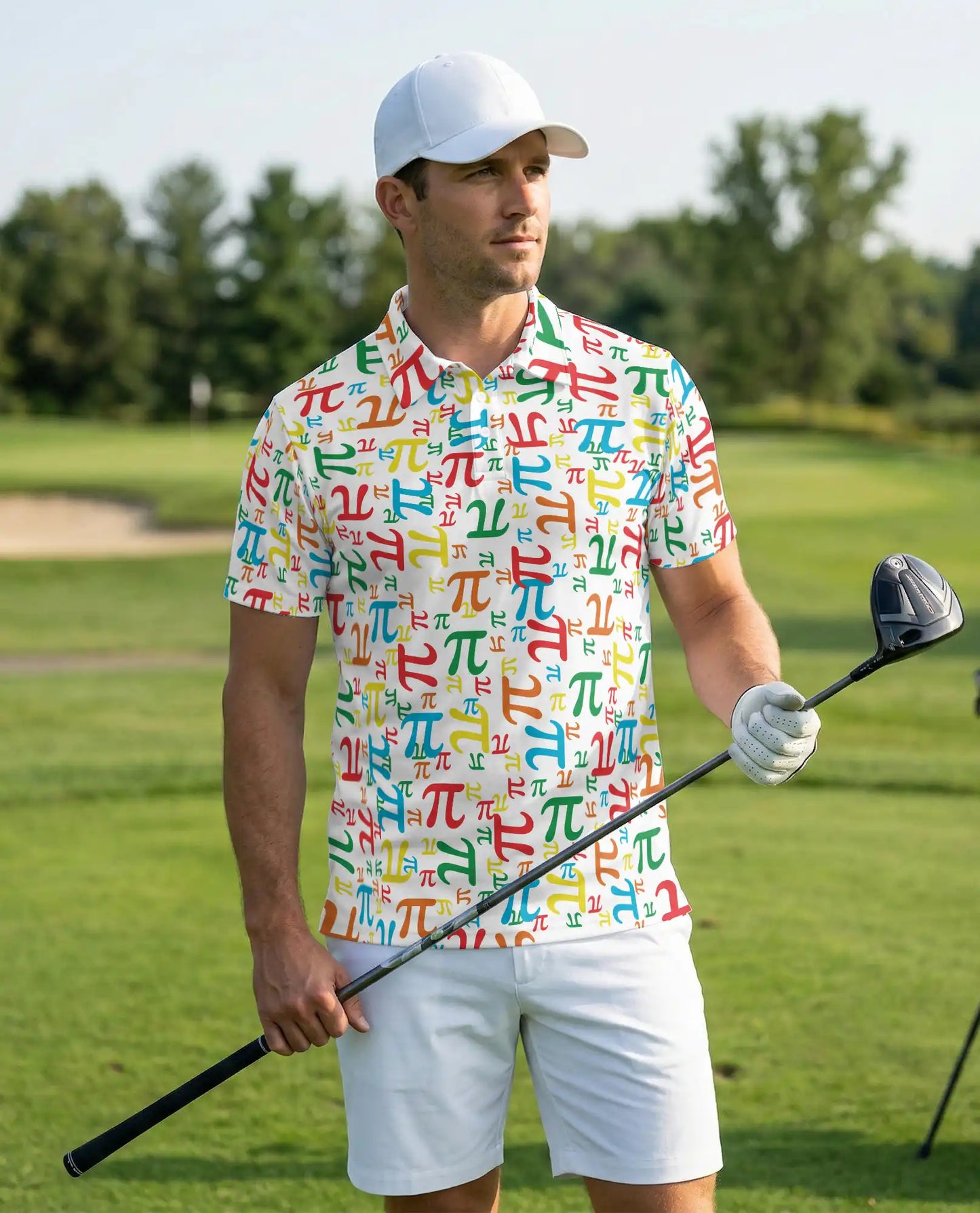 Colorful Pi Symbol 3D Polo Shirt for Men, Funny Math Geek Style | Azhawaiian