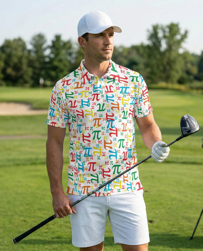 Colorful Pi Symbol 3D Polo Shirt for Men, Funny Math Geek Style | Azhawaiian