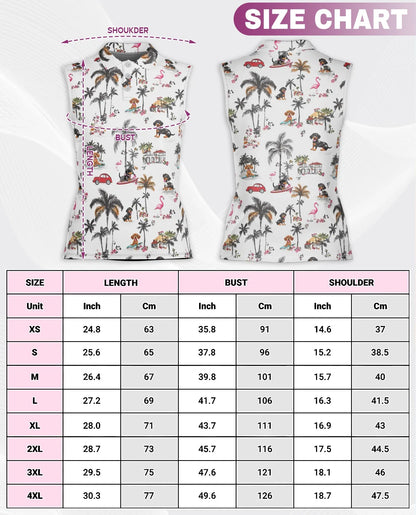 Dachshund Beach Retro Sleeveless Polo Shirt for Women | Azhawaiian