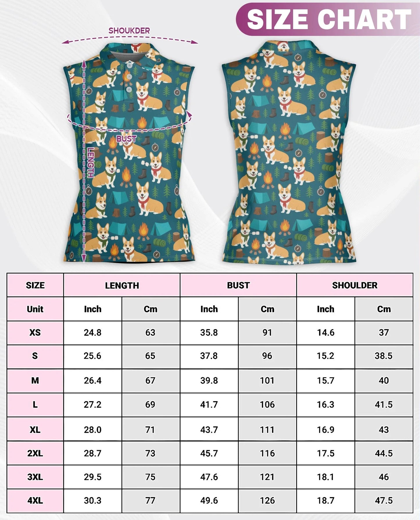 Corgi Camping Sleeveless Polo Shirt for Women, Cute Outdoor Dog Style | Azhawaiian