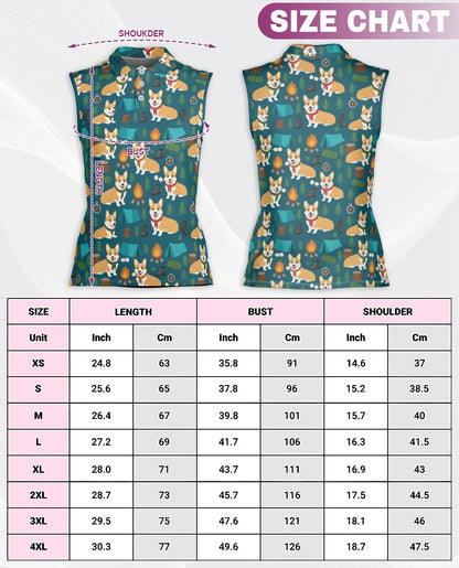 Corgi Camping Sleeveless Polo Shirt for Women, Cute Outdoor Dog Style | Azhawaiian