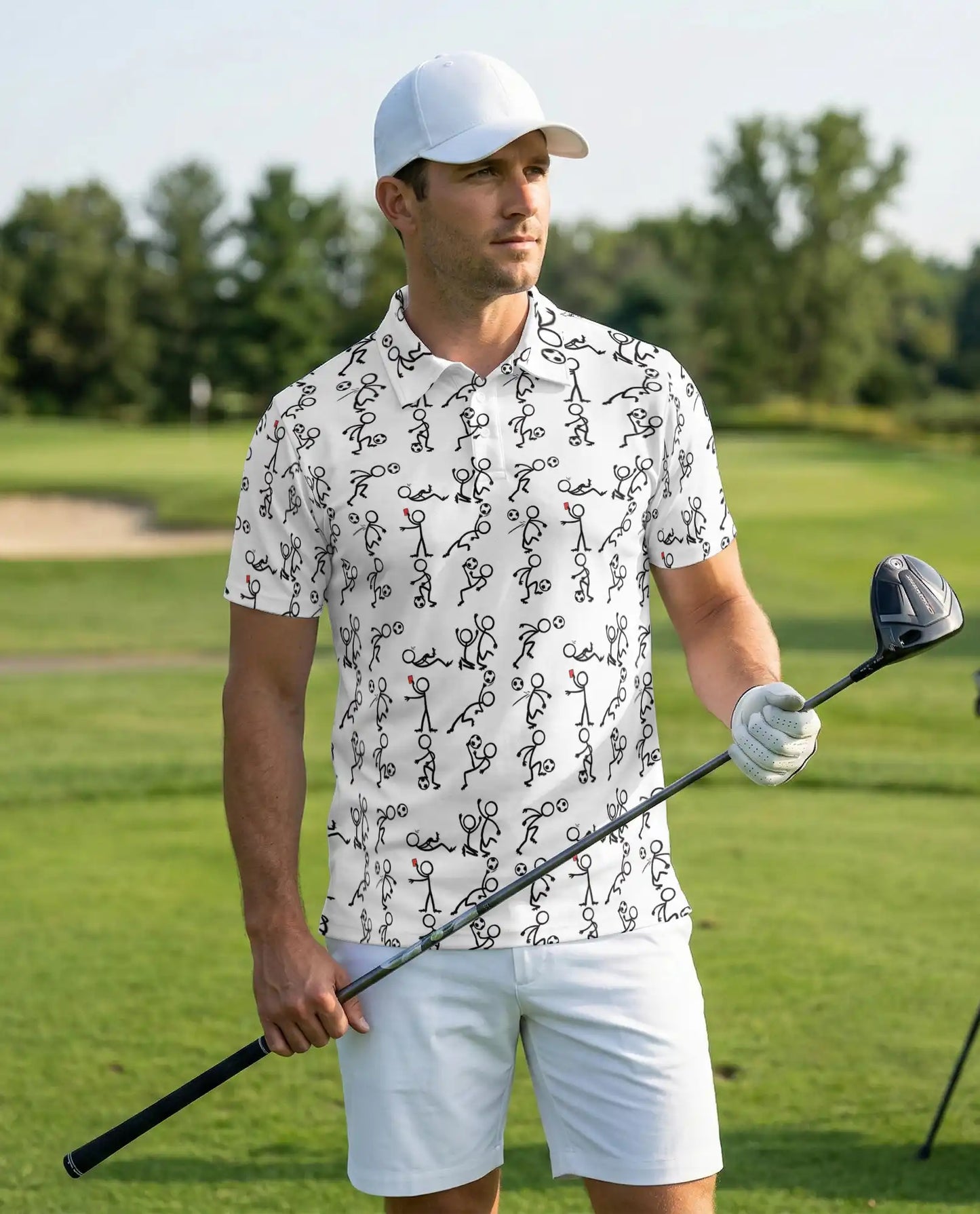 Funny Stick Figure Sports 3D Polo Shirt for Men, Minimal Cartoon Athletic Style | Azhawaiian