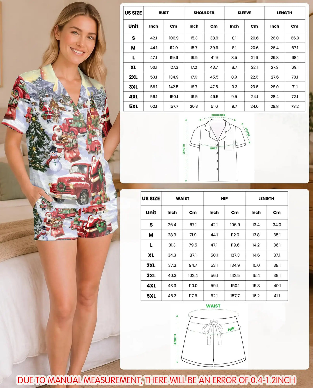 Vintage Red Truck Christmas Pajama Set for Women – Santa Print