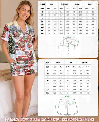 Vintage Red Truck Christmas Pajama Set for Women – Santa Print