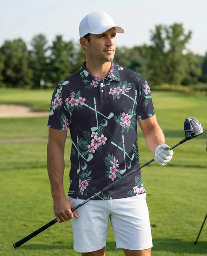 Golf Tropical Polo Shirt, Floral Fairway Print | Azhawaiian