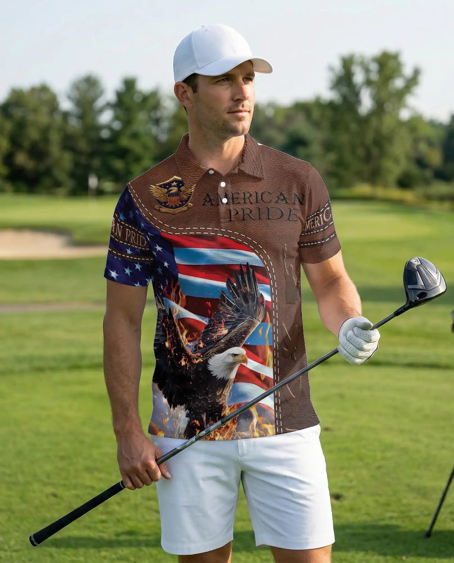 American Eagle Flag 3D Polo Shirt for Men, Patriotic USA Pride Style | Azhawaiian