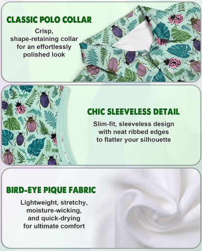 Beetle And Tropical Leaf Sleeveless Polo Shirt for Women  | Azhawaiian