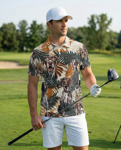 German Shorthaired Pointer Polo Shirt, Tropical Leaf Print | Azhawaiian