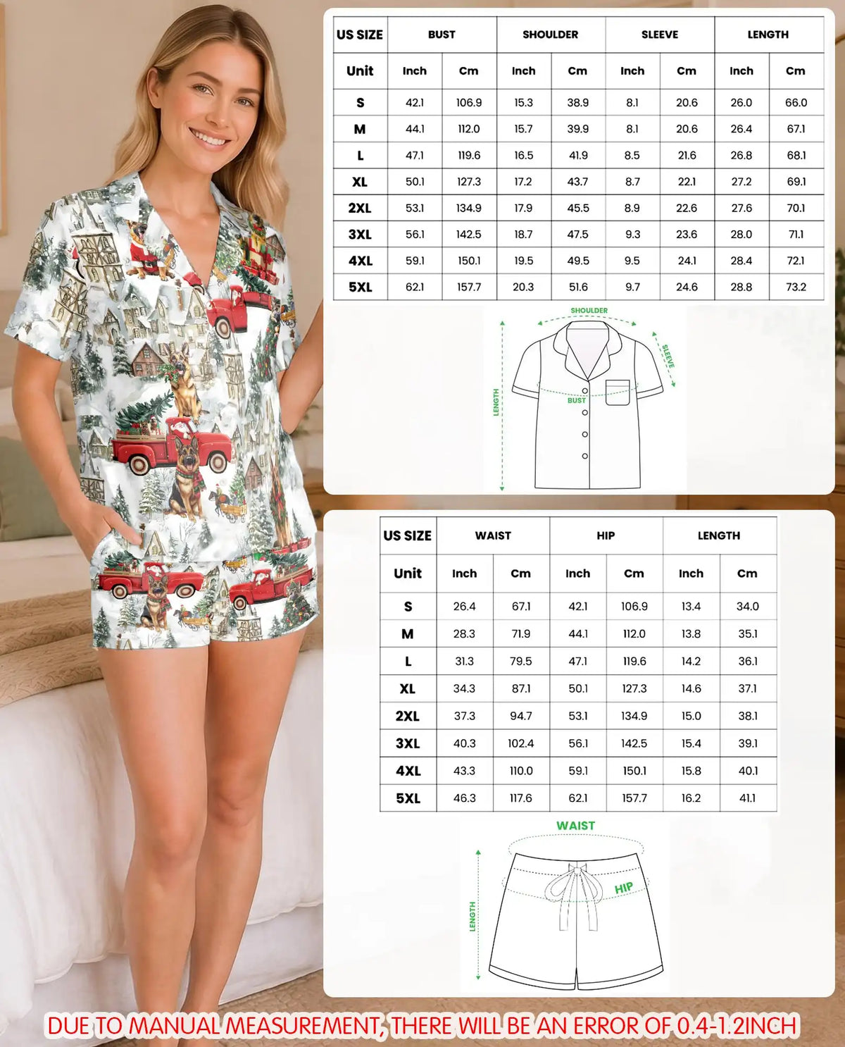 German Shepherd Christmas Pajama Set for Women – Red Truck Print